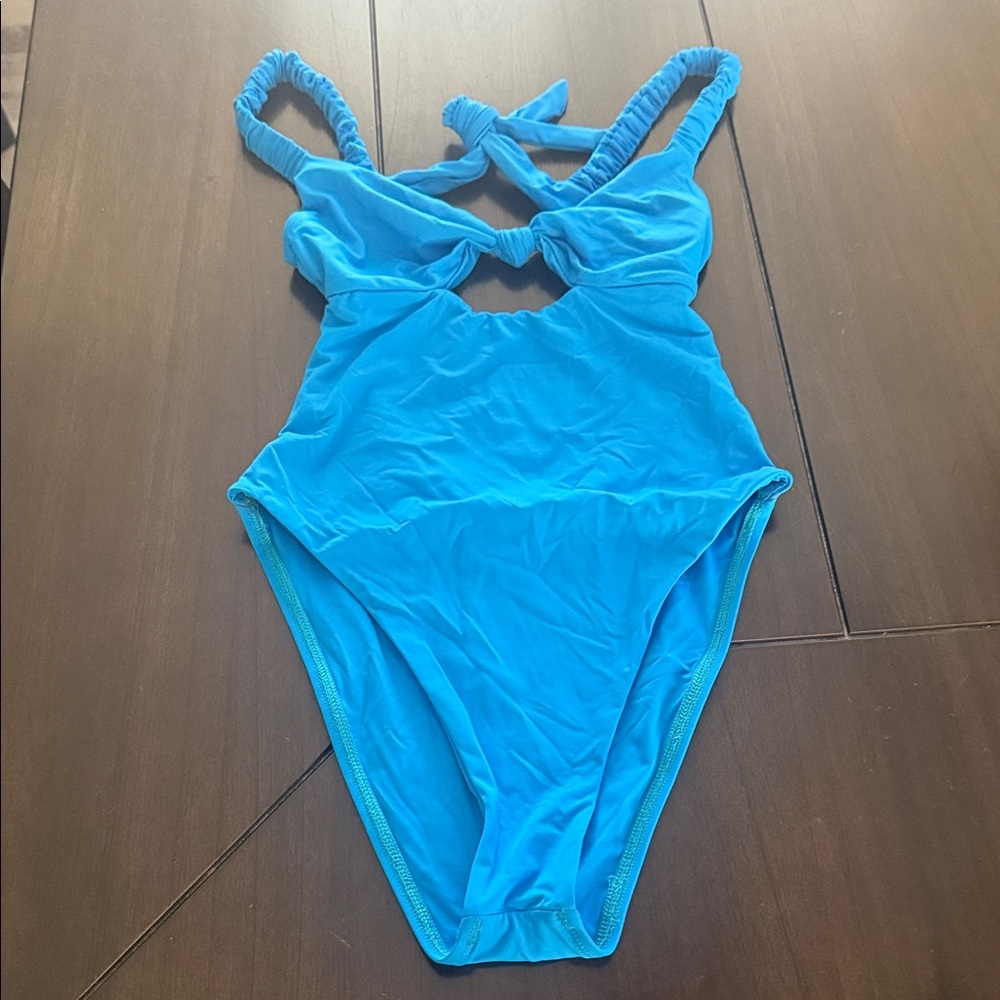 Vitamin A Turquoise Blue One-Piece Swimsuit with Twist Straps